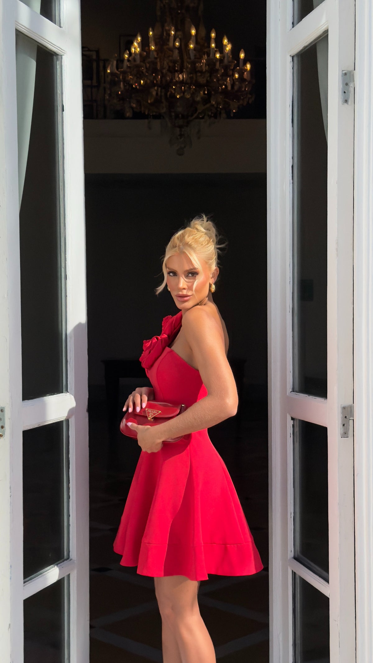 Vestido Curto Vermelho Red Bloom Com Cinto