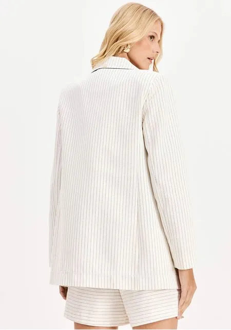 Blazer Oversized Alongado Transpassado Risca De Giz