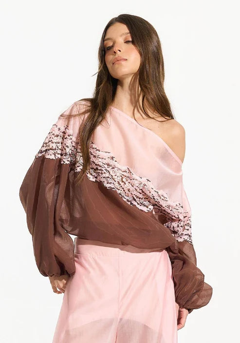 Blusa Decote Canoa Bicolor - Unica