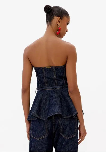 Blusa Jeans Corset Com Cinto