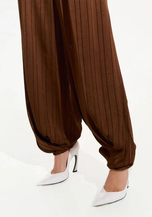 Calça Barrel Com Bolso - Marrom