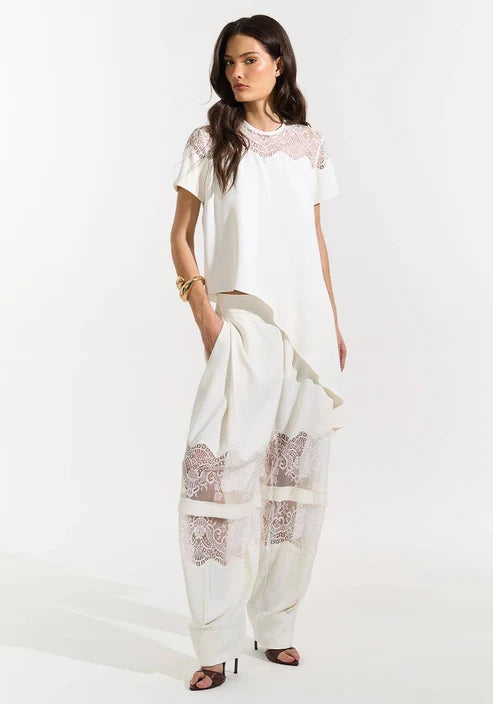 Calça Detalhe Renda - Off White