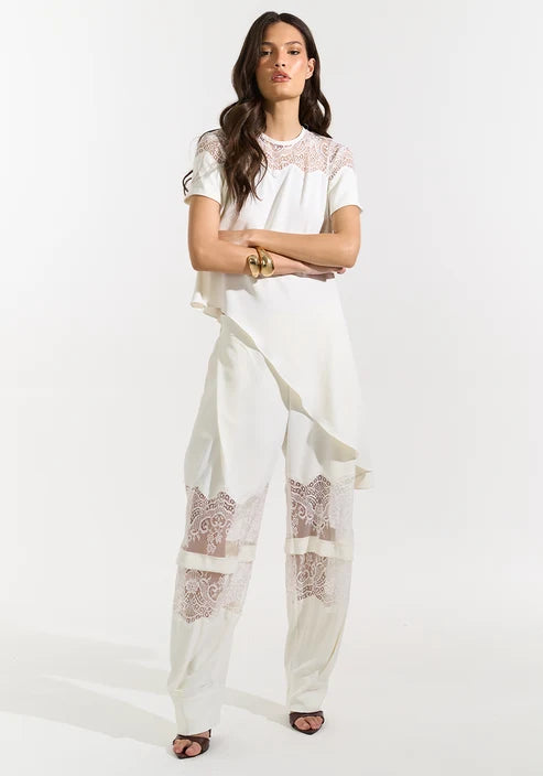 Calça Detalhe Renda - Off White