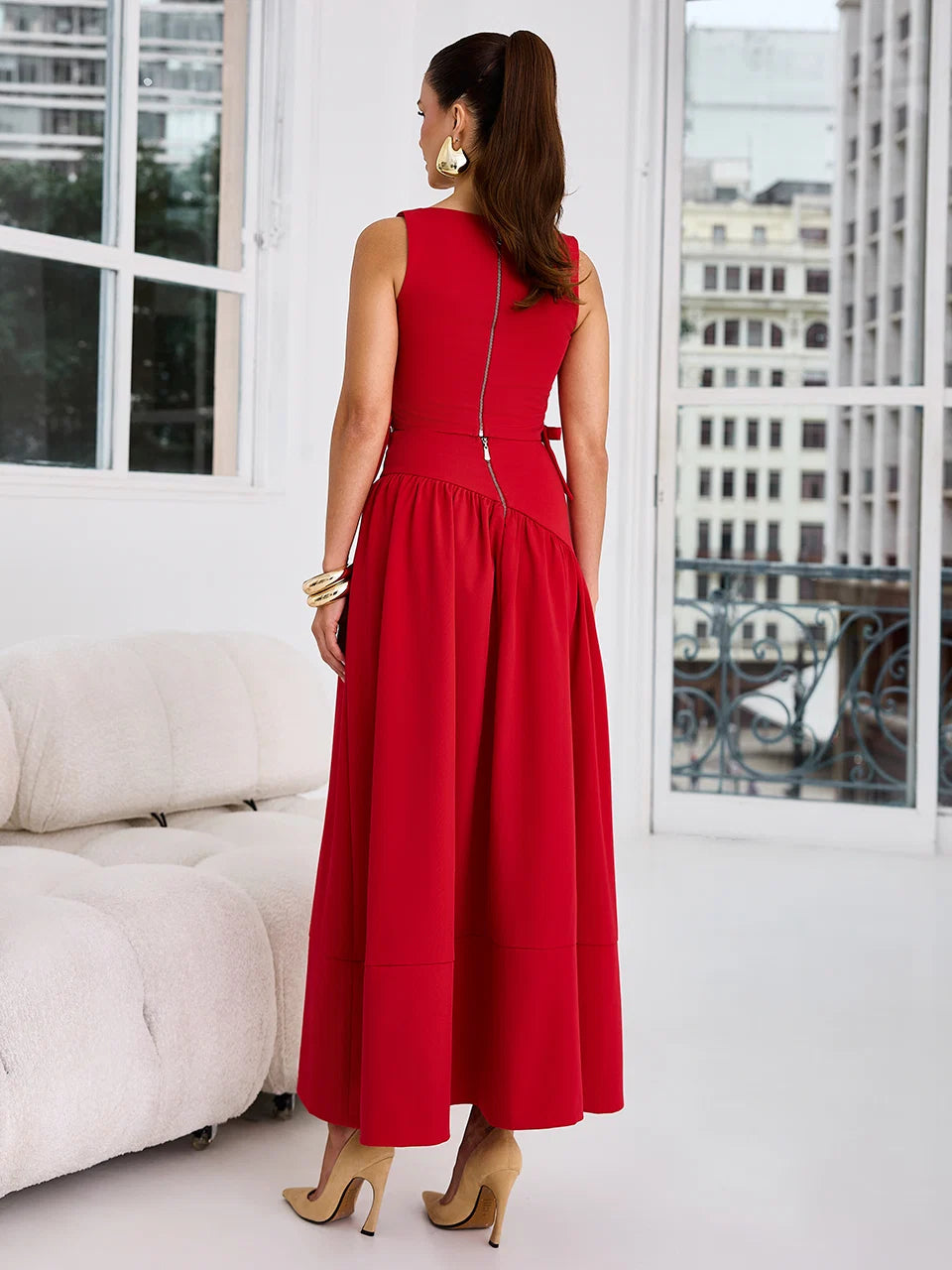 Conjunto Secretos Midi em Crepe Vermelho
