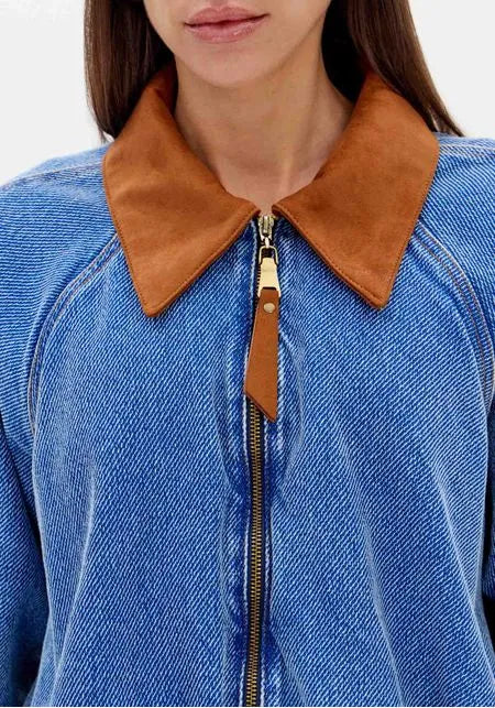 Jaqueta Jeans Bomber Com Gola