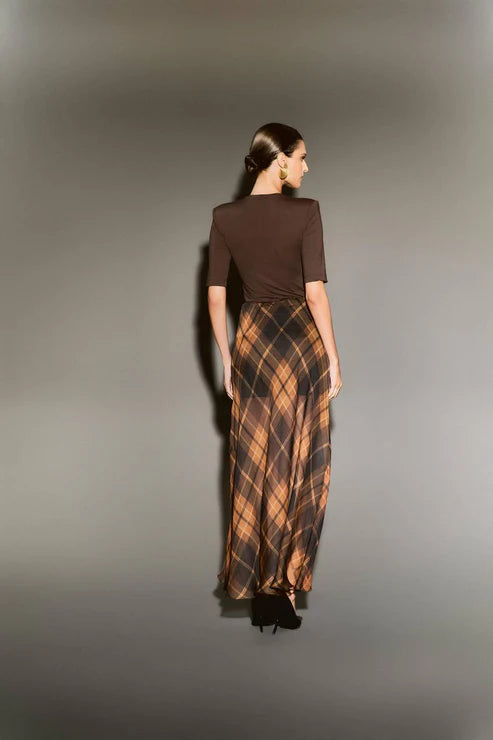 Saia Voil Estampada - Xadrez Camel