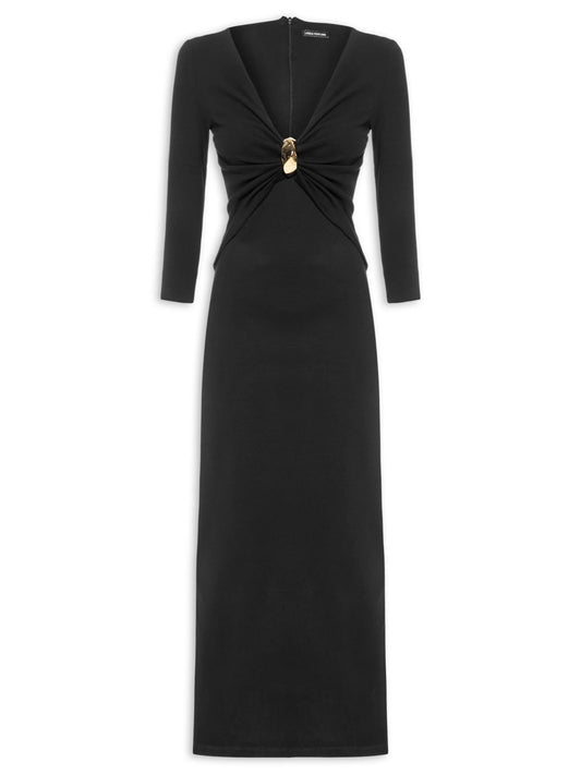 Vestido Super Midi Decote Com Metal