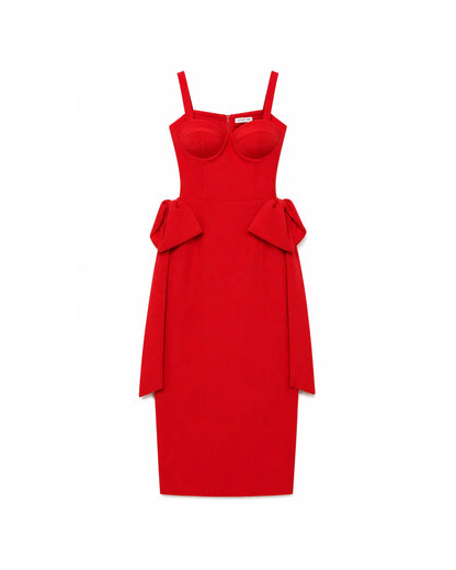 Vestido Midi Alfaiataria Vermelho Laços