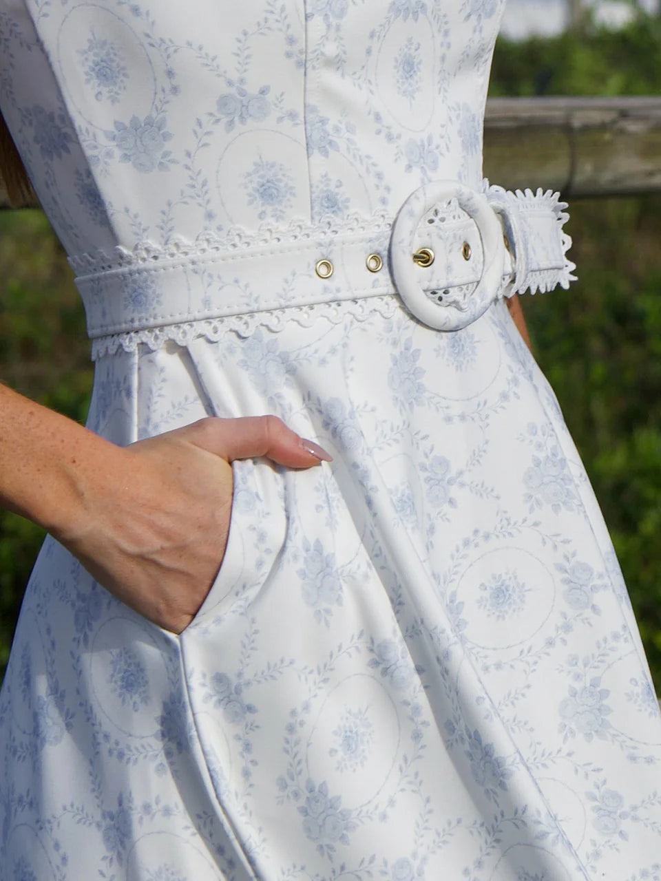 Vestido Midi Cape Town em Crepe Soho Estampa Azul