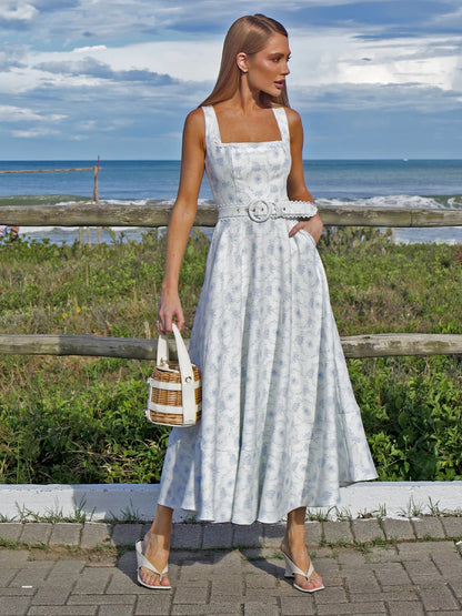 Vestido Midi Cape Town em Crepe Soho Estampa Azul