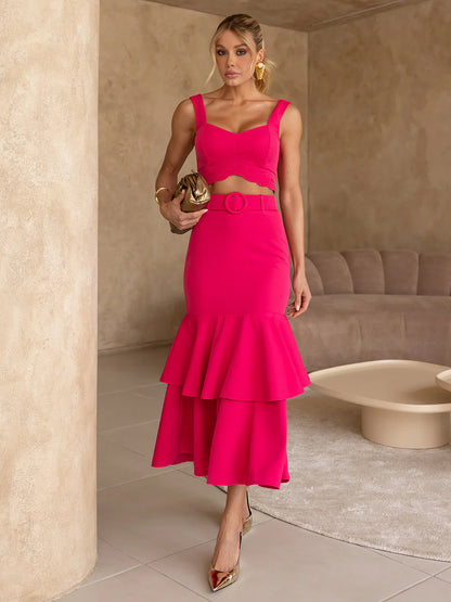Conjunto Midi em Crepe Pink Compasso
