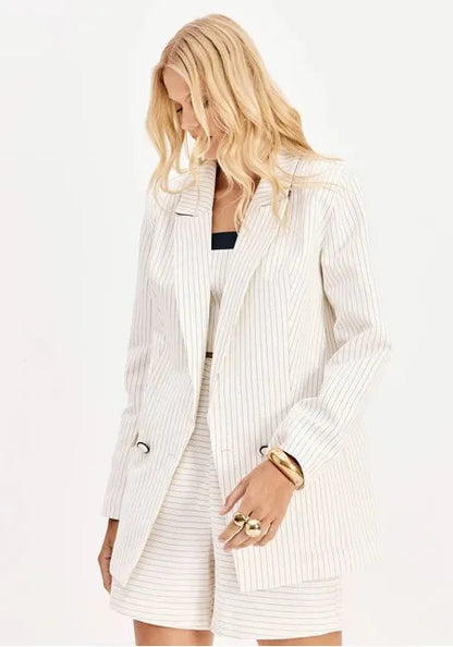 Blazer Oversized Alongado Transpassado Risca De Giz