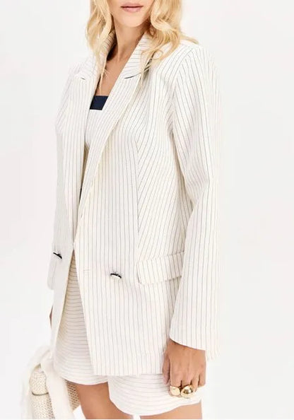 Blazer Oversized Alongado Transpassado Risca De Giz