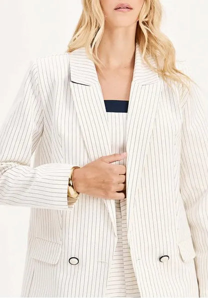 Blazer Oversized Alongado Transpassado Risca De Giz