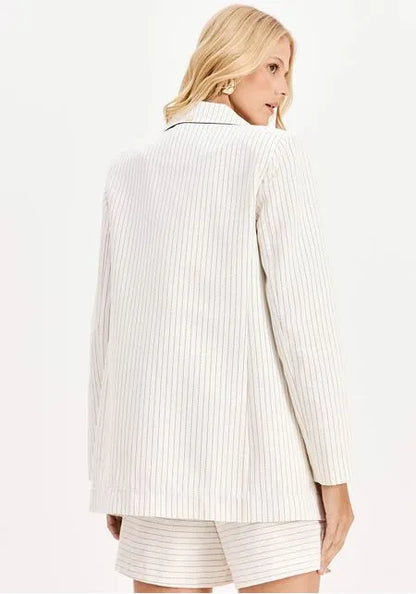 Blazer Oversized Alongado Transpassado Risca De Giz