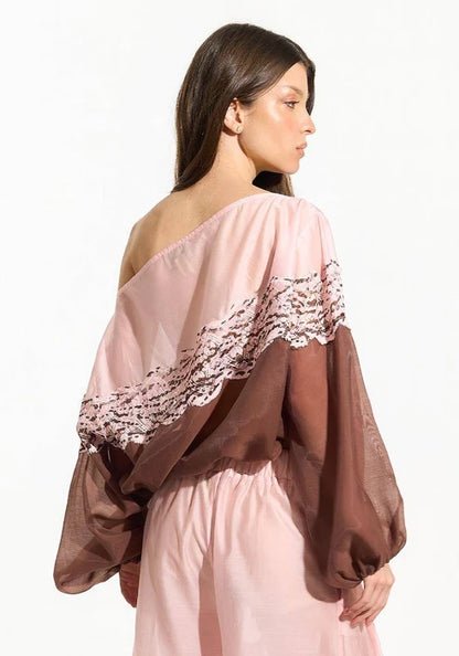 Blusa Decote Canoa Bicolor - Unica