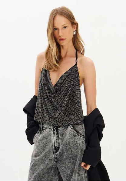Blusa Degagê De Alça Com Brilhos