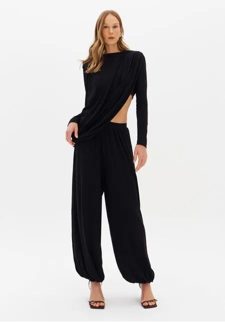 Calça Balloon Cintura Alta De Malha Leve