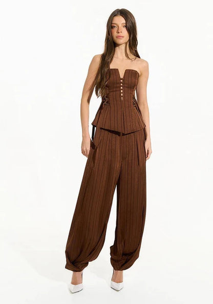 Calça Barrel Com Bolso - Marrom