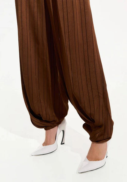 Calça Barrel Com Bolso - Marrom