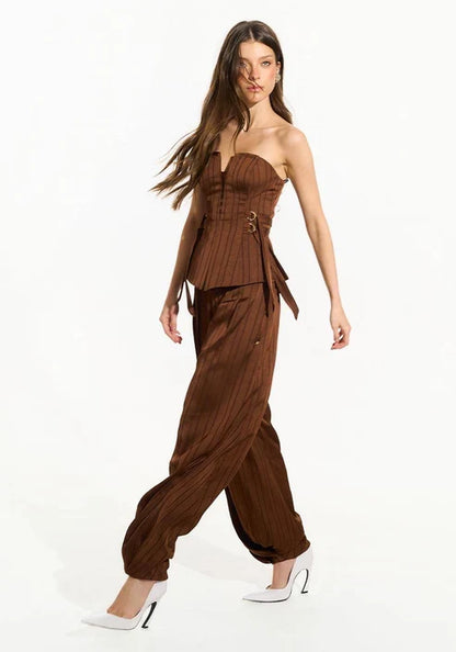Calça Barrel Com Bolso - Marrom