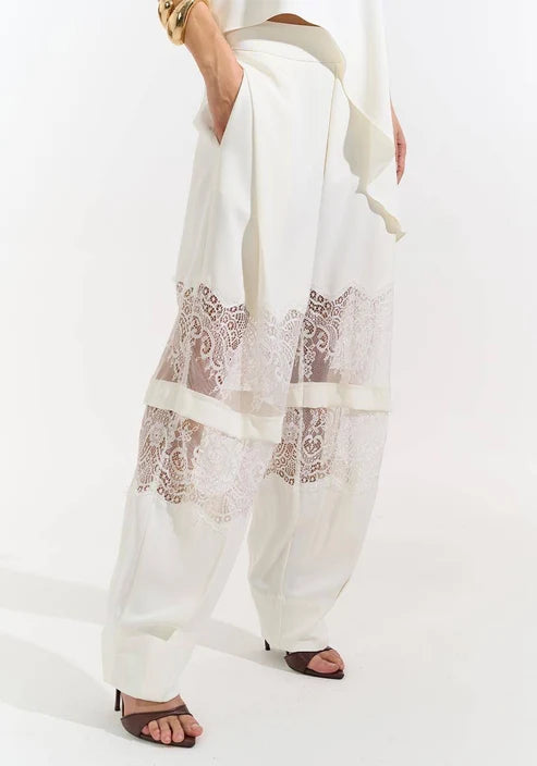 Calça Detalhe Renda - Off White