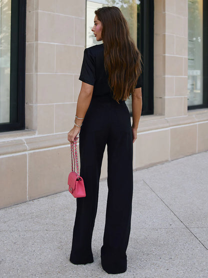 Calça Jewellery Wide Leg Preta Bordada com Pedrarias