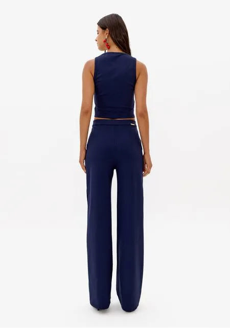 Calça Wide Leg De Malha Pesada
