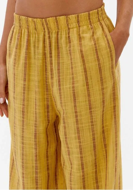 Calça Wide Leg Listrada De Algodão