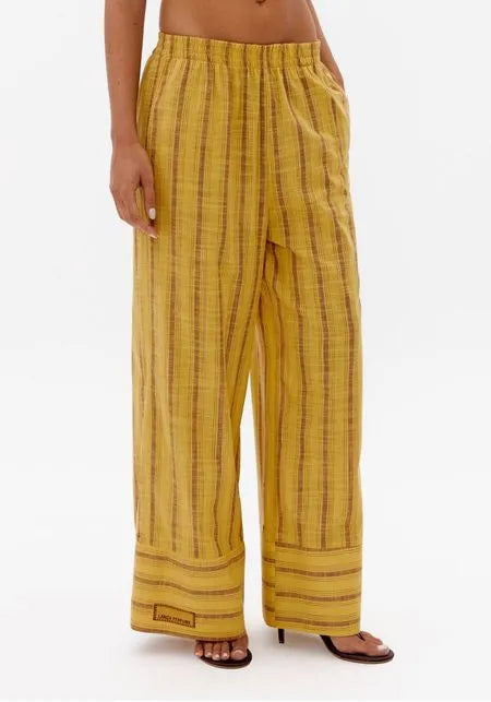 Calça Wide Leg Listrada De Algodão