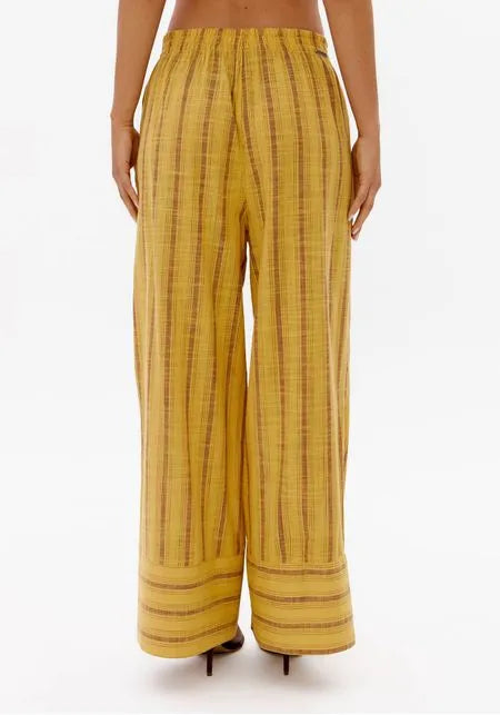 Calça Wide Leg Listrada De Algodão