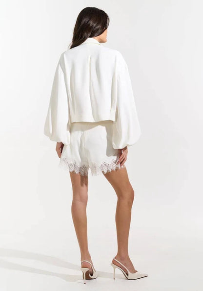 Camisa Manga Longa Com Renda - Off White