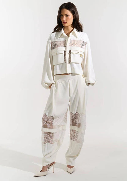 Camisa Manga Longa Com Renda - Off White