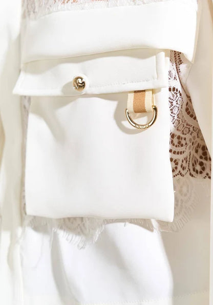 Camisa Manga Longa Com Renda - Off White