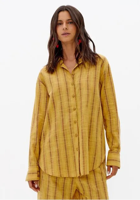 Camisa Regular Listrada De Algodão