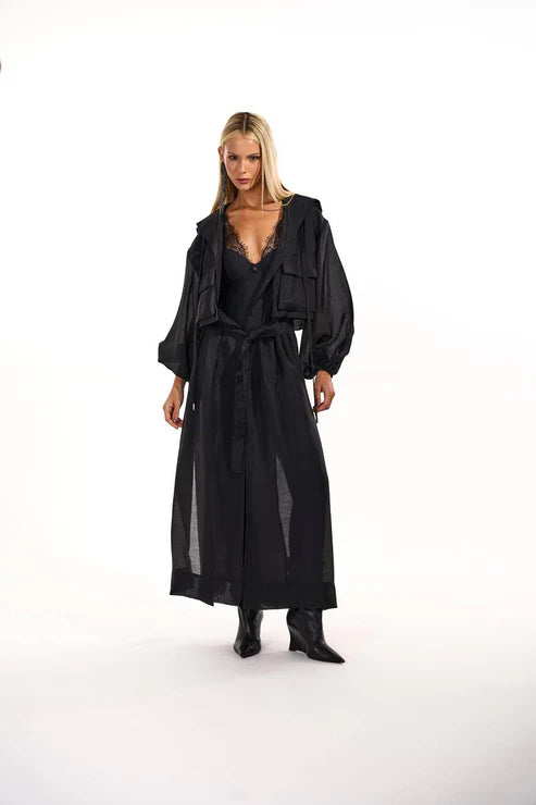 Casaco Trench Coat C/ Capuz Leve Transparência