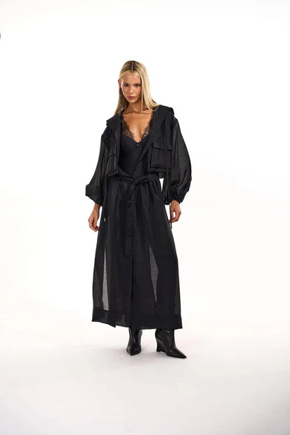 Casaco Trench Coat C/ Capuz Leve Transparência