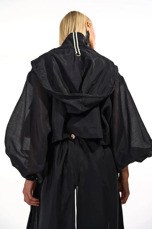 Casaco Trench Coat C/ Capuz Leve Transparência