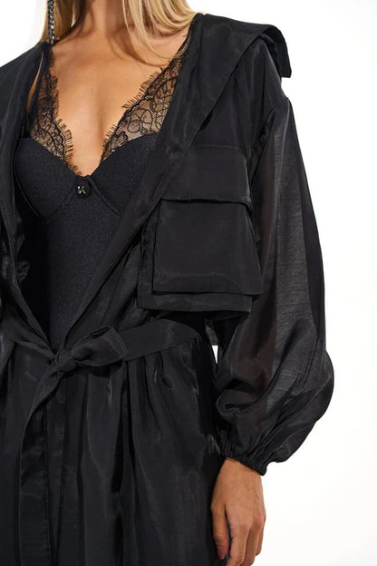 Casaco Trench Coat C/ Capuz Leve Transparência