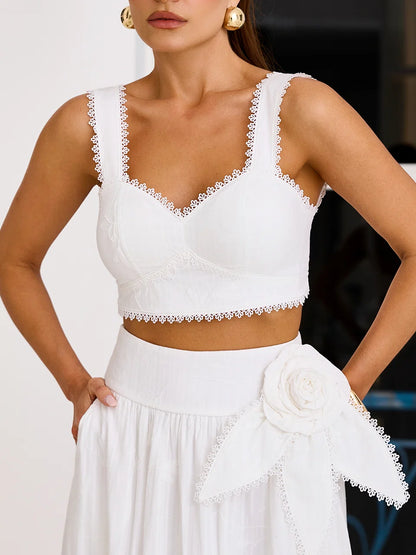 Conjunto Casablanca Midi em Cambraia Bordada Off-white
