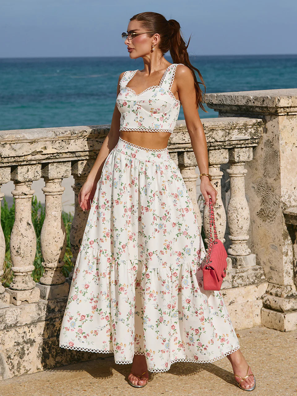 Conjunto Fleur Midi Floral com Bolsos Faca