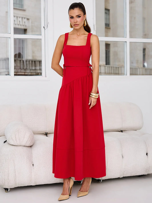 Conjunto Secretos Midi em Crepe Vermelho