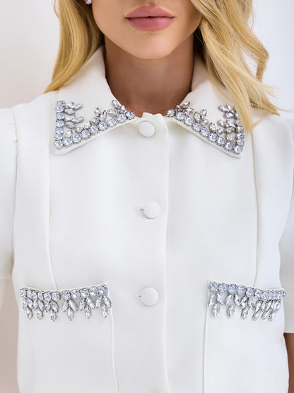 Conjunto Spotlight Bordado em Crepe Premium Off-White