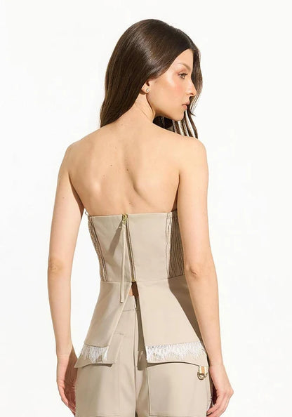 Corselet Detalhe Renda - Areia