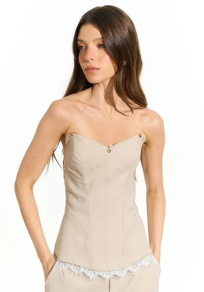 Corselet Detalhe Renda - Areia