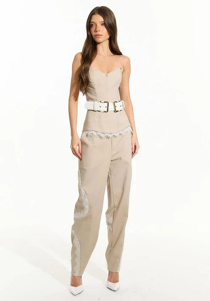 Corselet Detalhe Renda - Areia