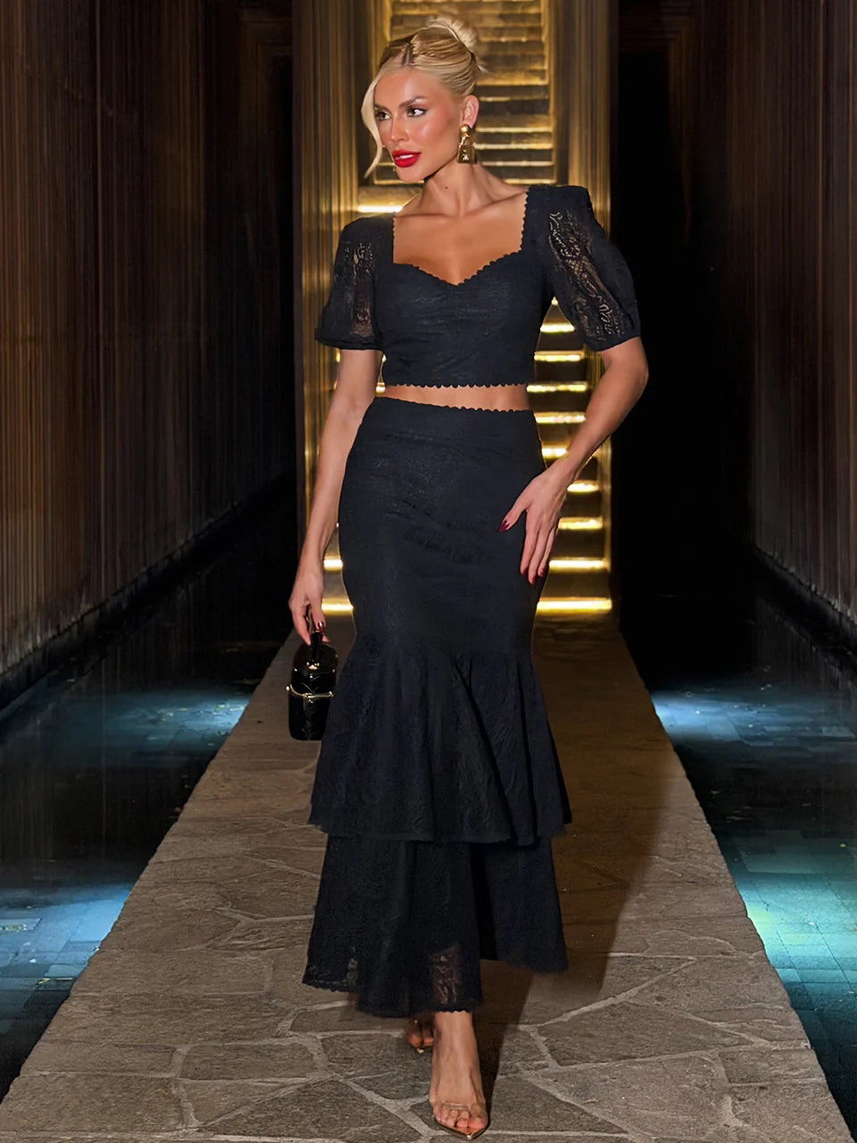 Conjunto Midi Preto Sera Romantica