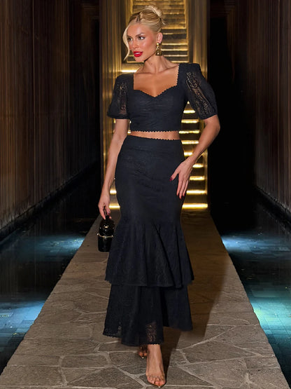 Conjunto Midi Preto Sera Romantica