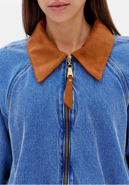 Jaqueta Jeans Bomber Com Gola