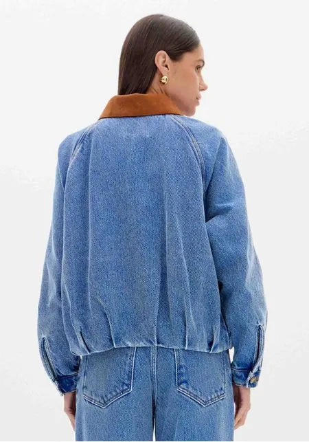 Jaqueta Jeans Bomber Com Gola